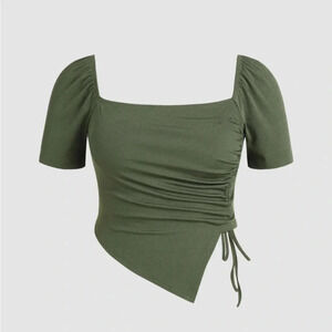 Asymmetrical Hem Drawstring Short Sleeve Tee​